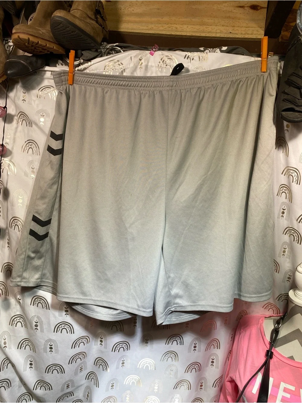 Essentials Men's Light Gray Athletic Shorts with Chevron Accent